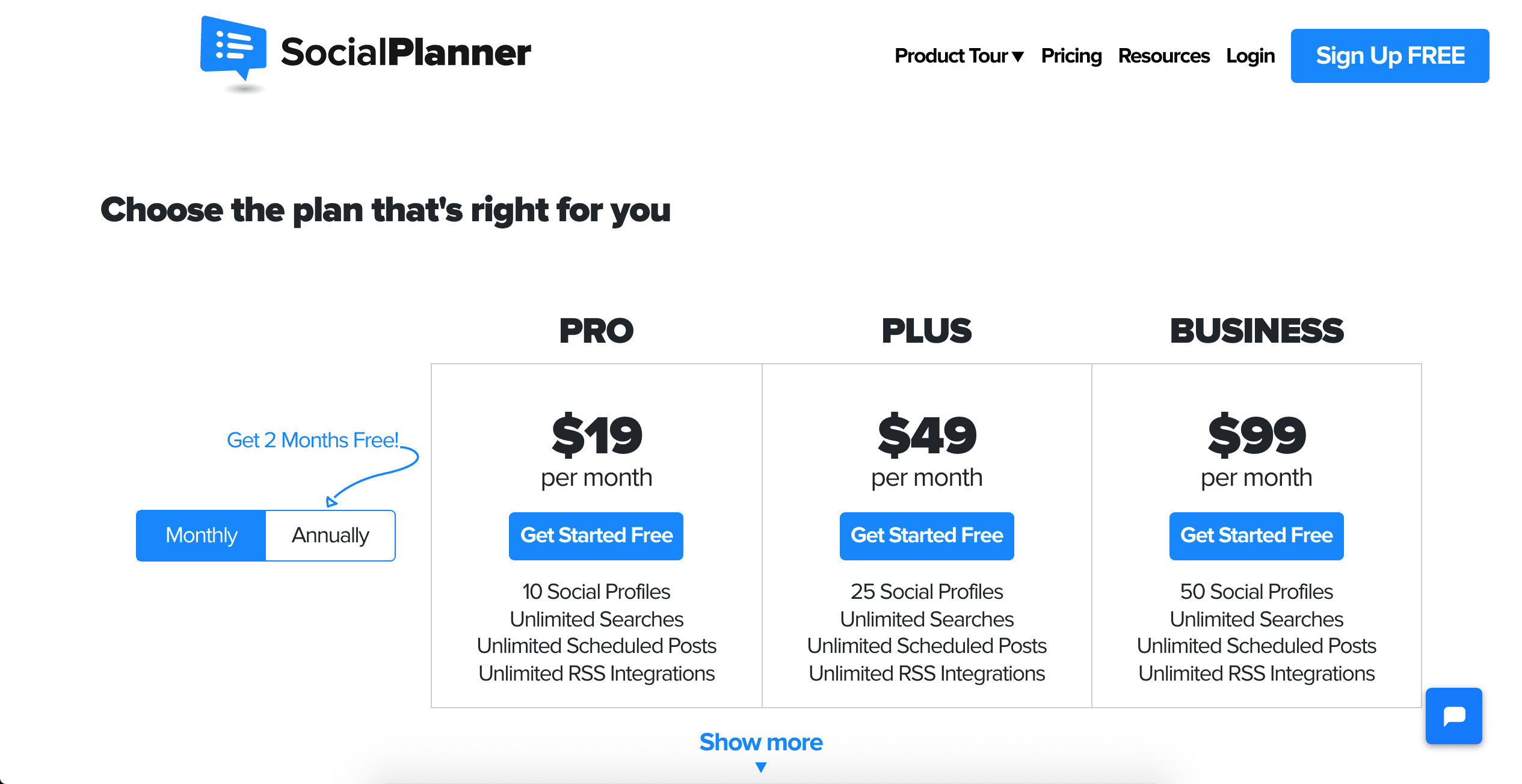 SocialPlanner Pricing Page
